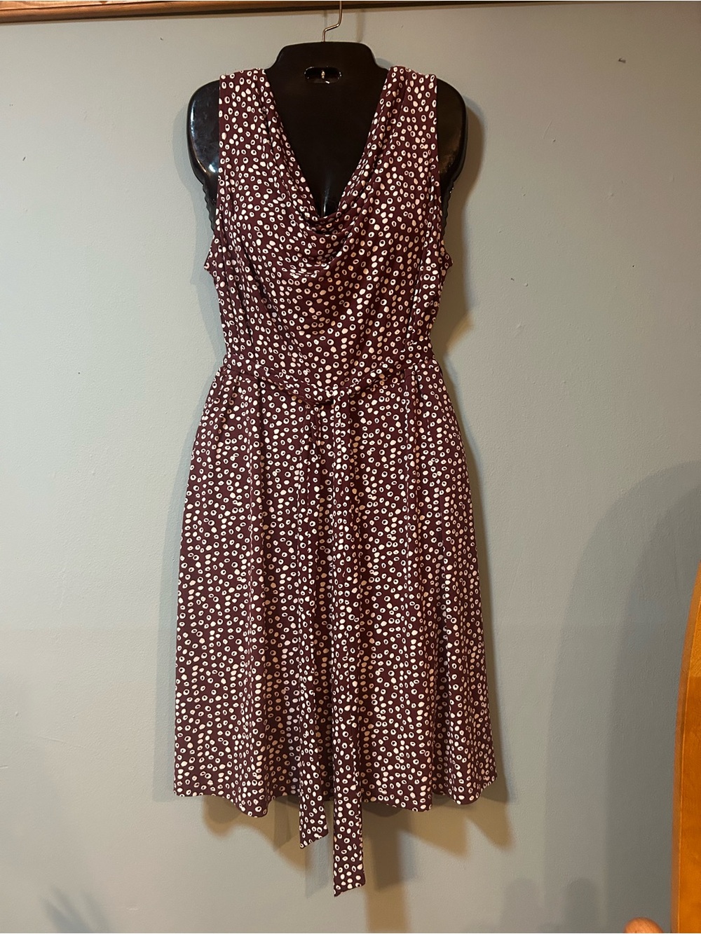LOFT Burgundy and White Polka Dot Sleeveless Midi Dress